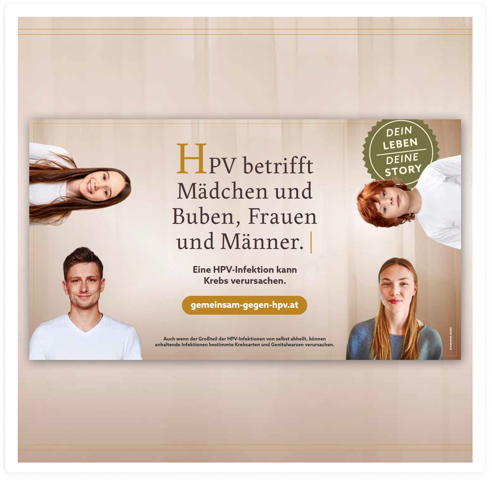 Image showing a woman and man, girl and boy with informational text on HPV.